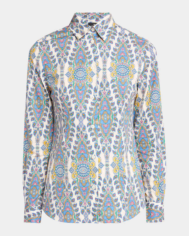 Stretch Cotton Paisley Button-Front Shirt
